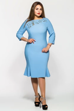 Оригинальное платье с перфорацией Анюта голубое 56