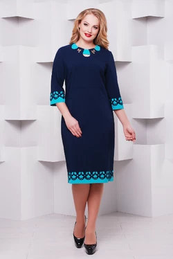 Женское платье с перфорацией Офелия синее/бирюза 52