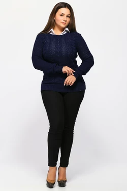 Вязаный свитер женский синий (сердечки) 1